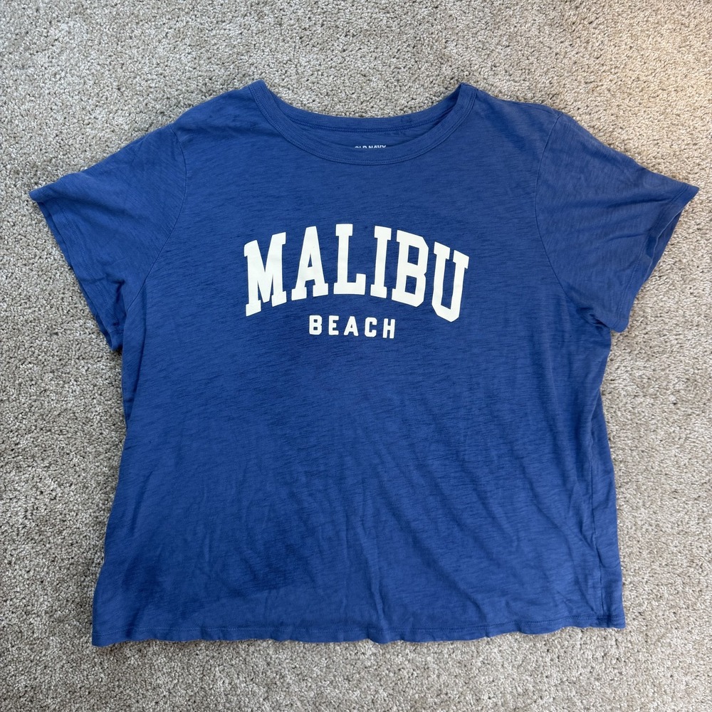 Old Navy Shirt Womens XL Blue Malibu Beach Graphic Crew Neck Tee Top Casual